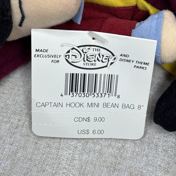 Captain Hook Peter Pan The Disney Store Bean Bag 8" Plush Stuffed Toy - Picture 3 of 3